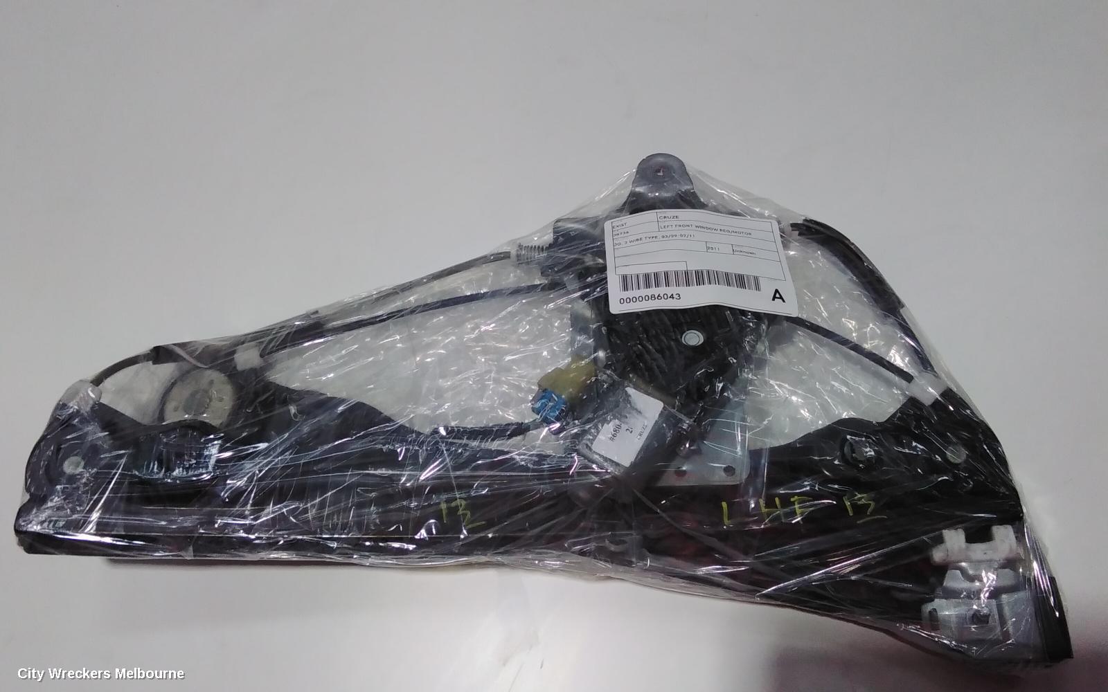 HOLDEN CRUZE LEFT FRONT WINDOW REG/MOTOR, JG, 2 WIRE TYPE, 03/2009 - 02/2011