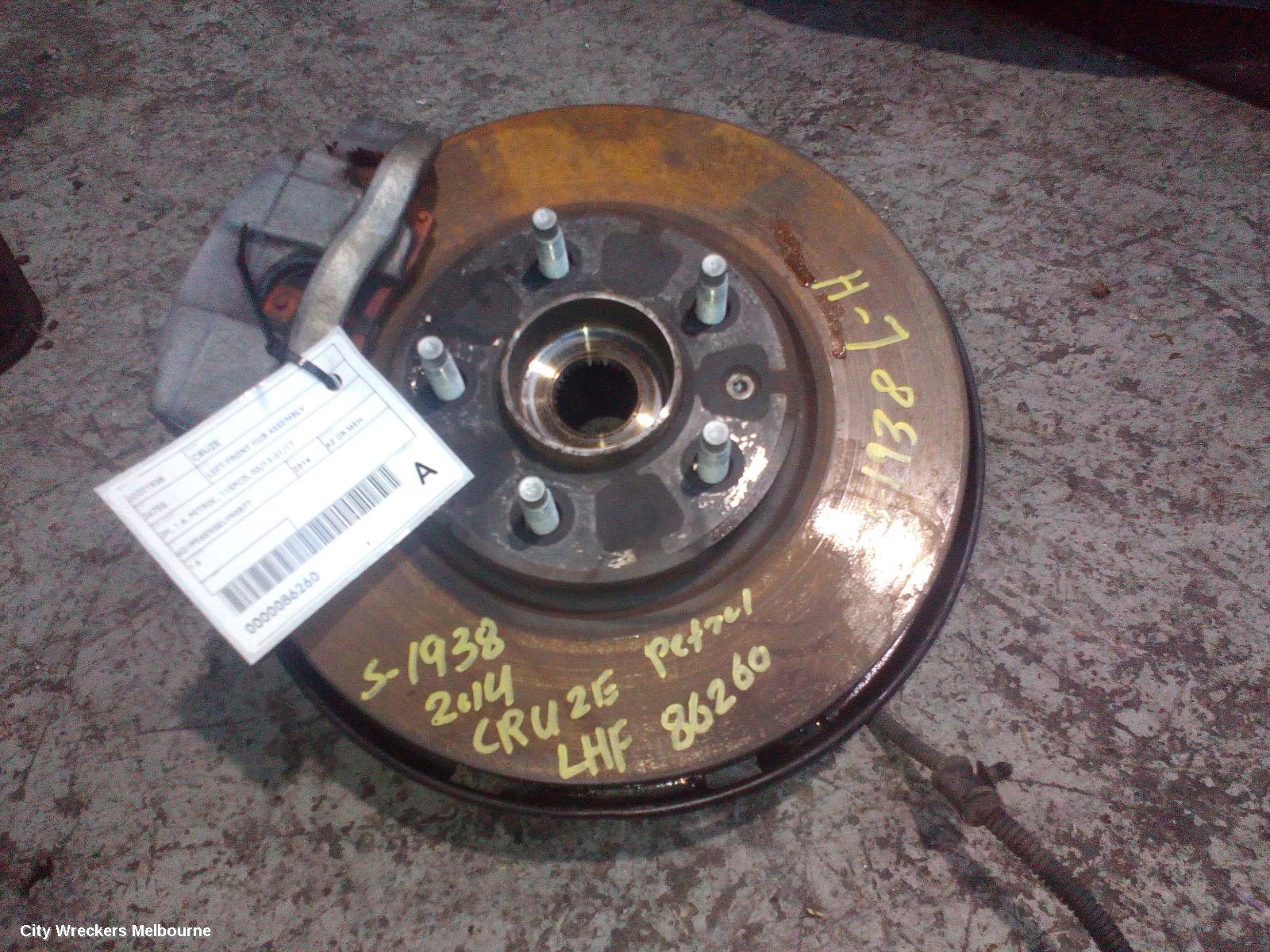 HOLDEN CRUZE LEFT FRONT HUB ASSEMBLY, JH, 1.6, PETROL, 115PCD, 03/2013 - 01/2017