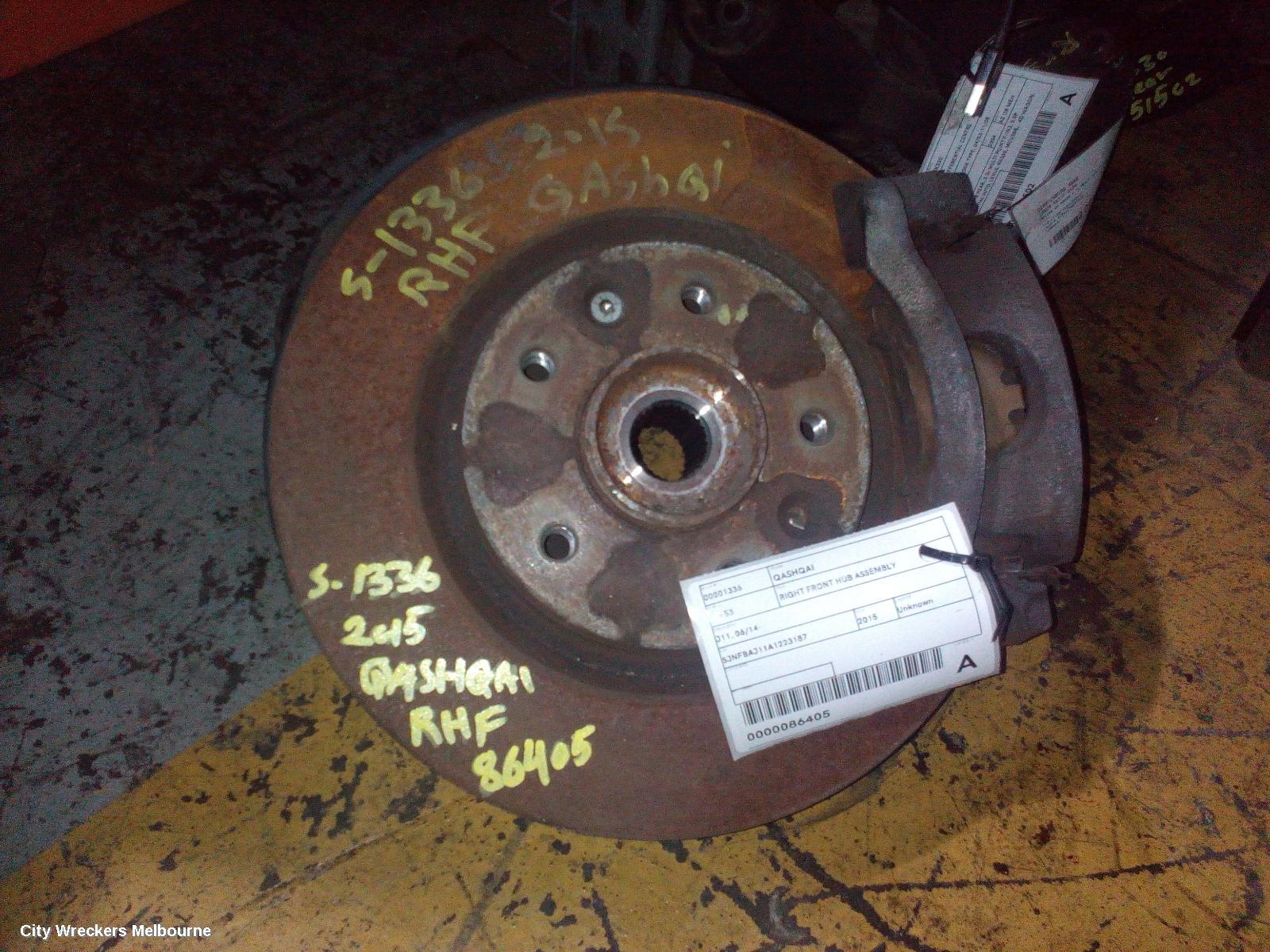 NISSAN QASHQAI RIGHT FRONT HUB ASSEMBLY, J11, 12/2013 - 07/2021