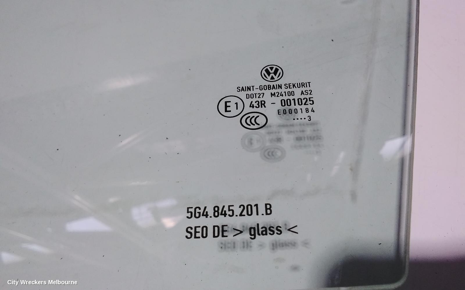 VOLKSWAGEN GOLF LEFT FRONT DOOR WINDOW, GEN 6, 5DR HATCH, 10/2008 - 03/2013
