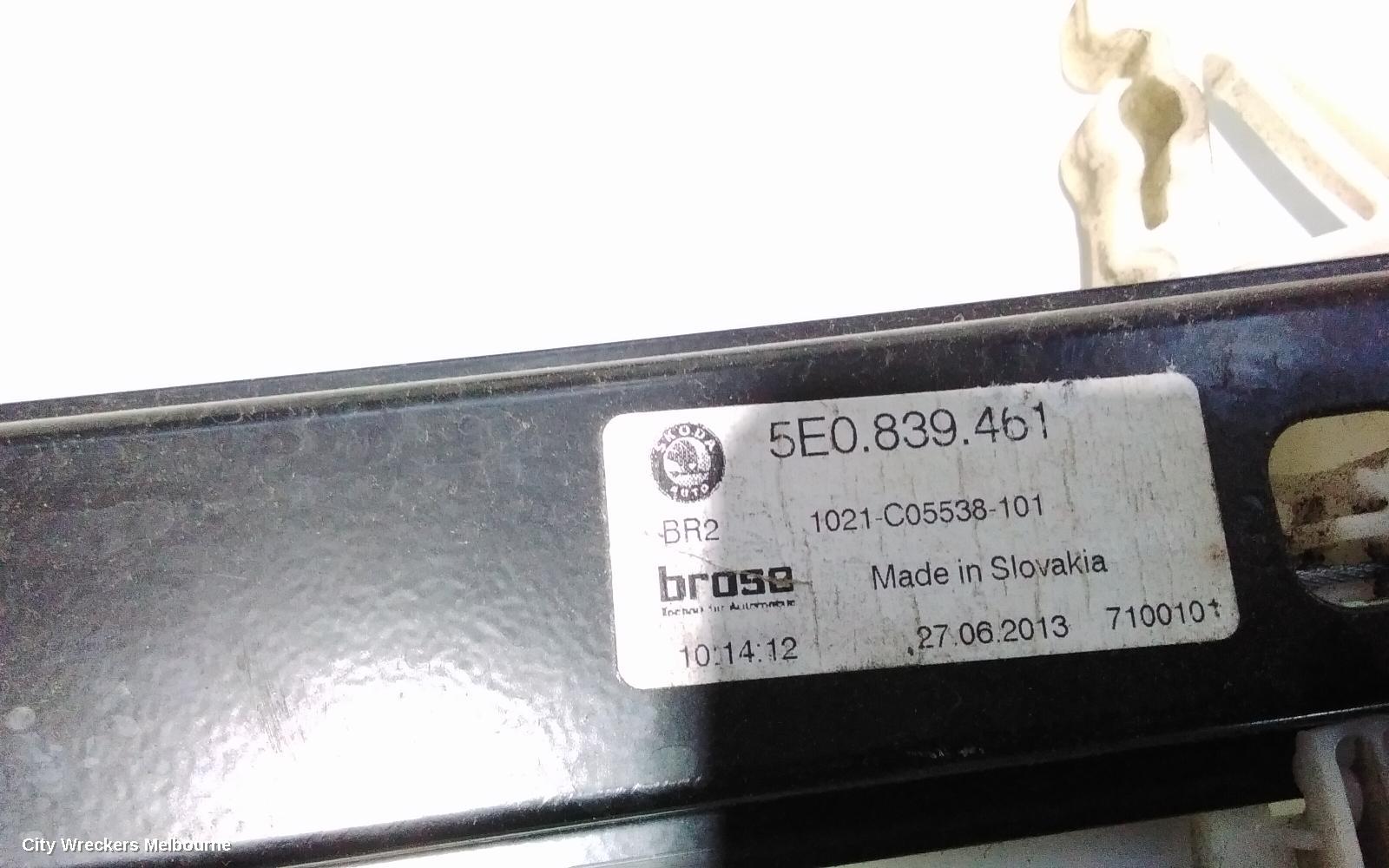 SKODA OCTAVIA LEFT REAR WND REG/MOTOR, NE, 09/2013 - 09/2020