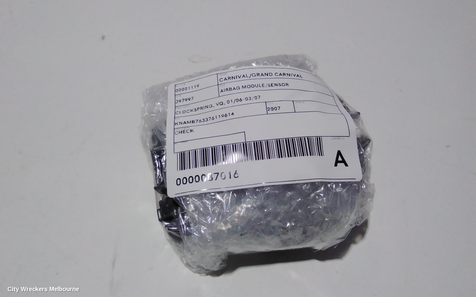 KIA CARNIVAL/GRAND CARNIVAL AIRBAG MODULE/SENSOR, CLOCKSPRING, VQ, 01/2006 - 03/2007