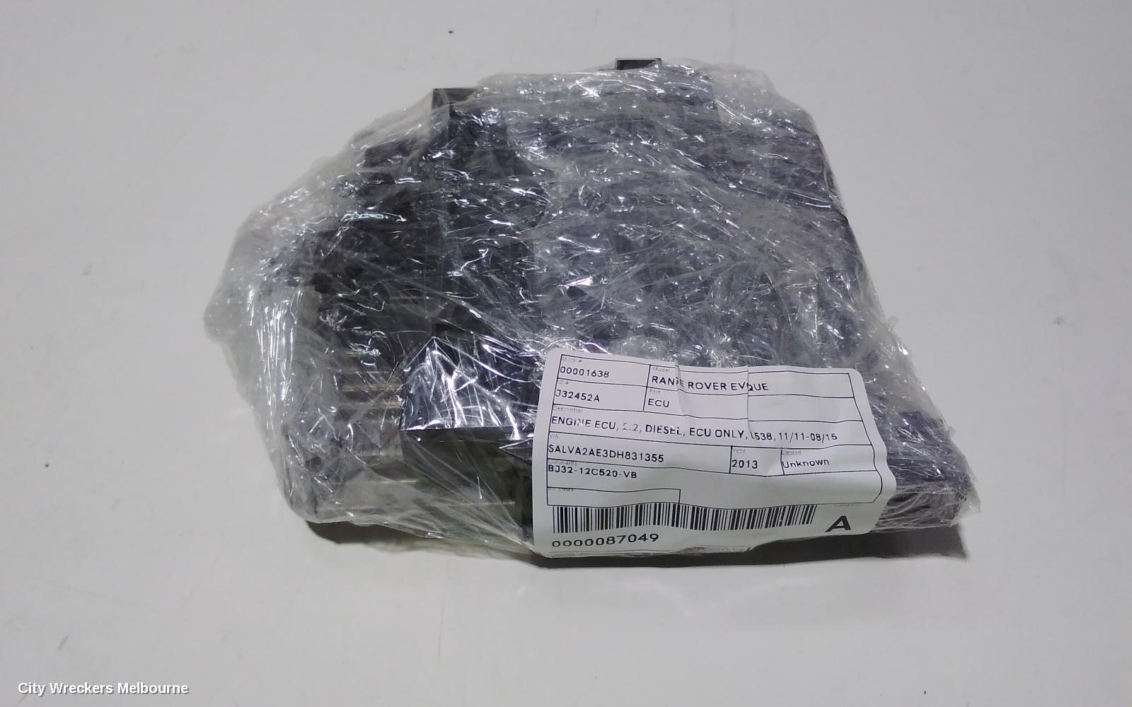 LAND ROVER RANGEROVER EVOQUE ECU, ENGINE ECU, 2.2, DIESEL, ECU ONLY, L538, 11/2011 - 08/2015