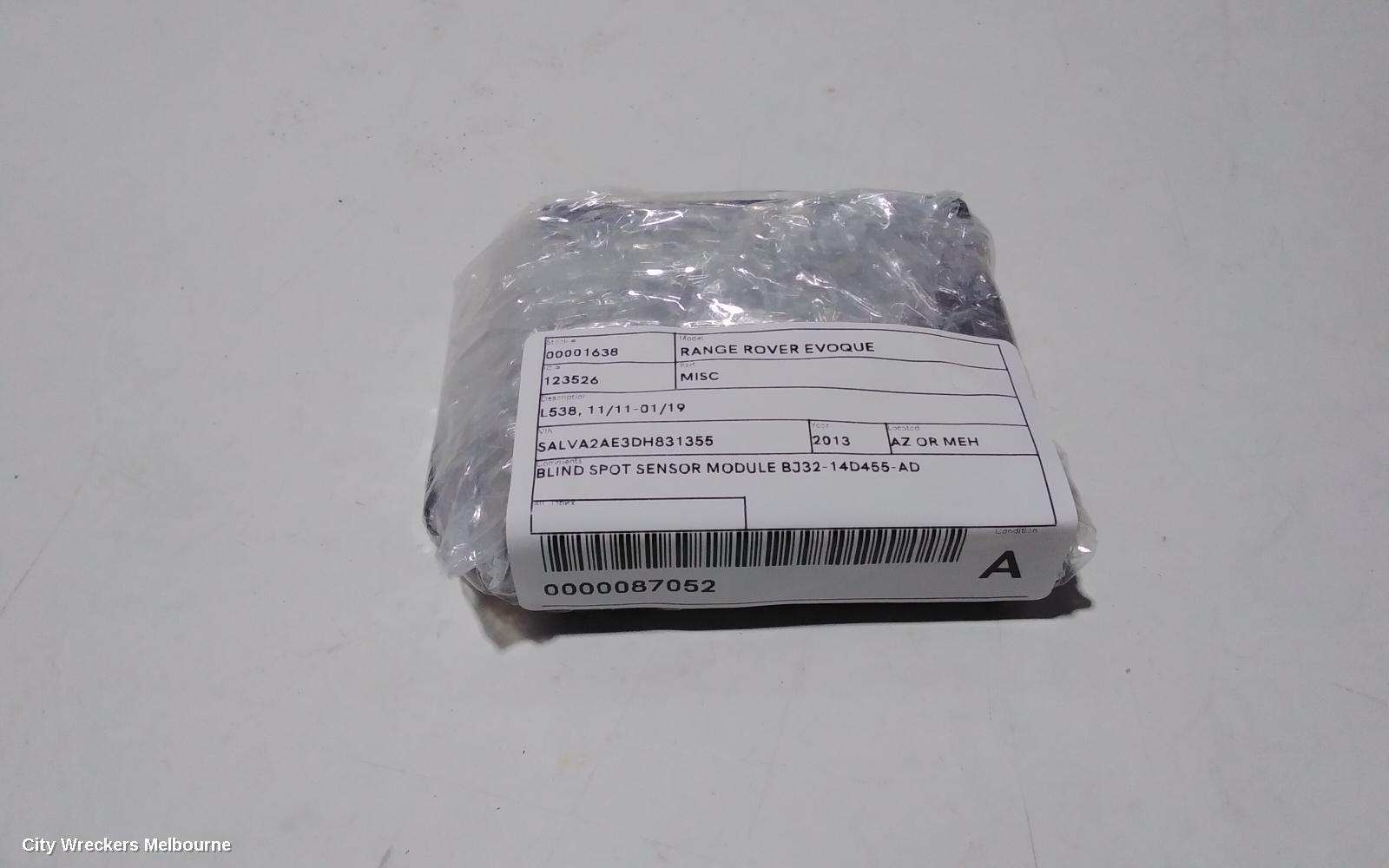 LAND ROVER RANGEROVER EVOQUE, L538, 11/2011 - 01/2019, BLIND SPOT SENSOR MODULE BJ32-14D455-AD : 87052
