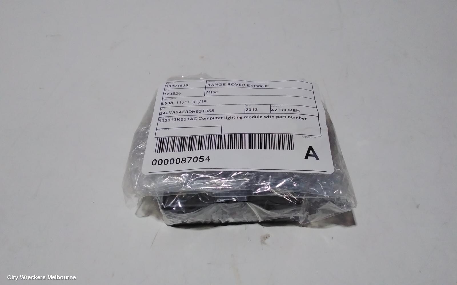 LAND ROVER RANGEROVER EVOQUE, L538, 11/2011 - 01/2019, BJ3213K031AC COMPUTER LIGHTING MODULE WITH PART NUMBER : 87054