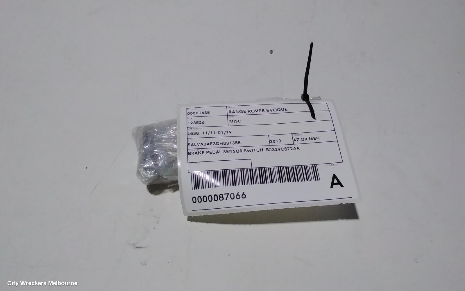 LAND ROVER RANGEROVER EVOQUE, L538, 11/2011 - 01/2019, BRAKE PEDAL SENSOR SWITCH  BJ329C872AA: 87066