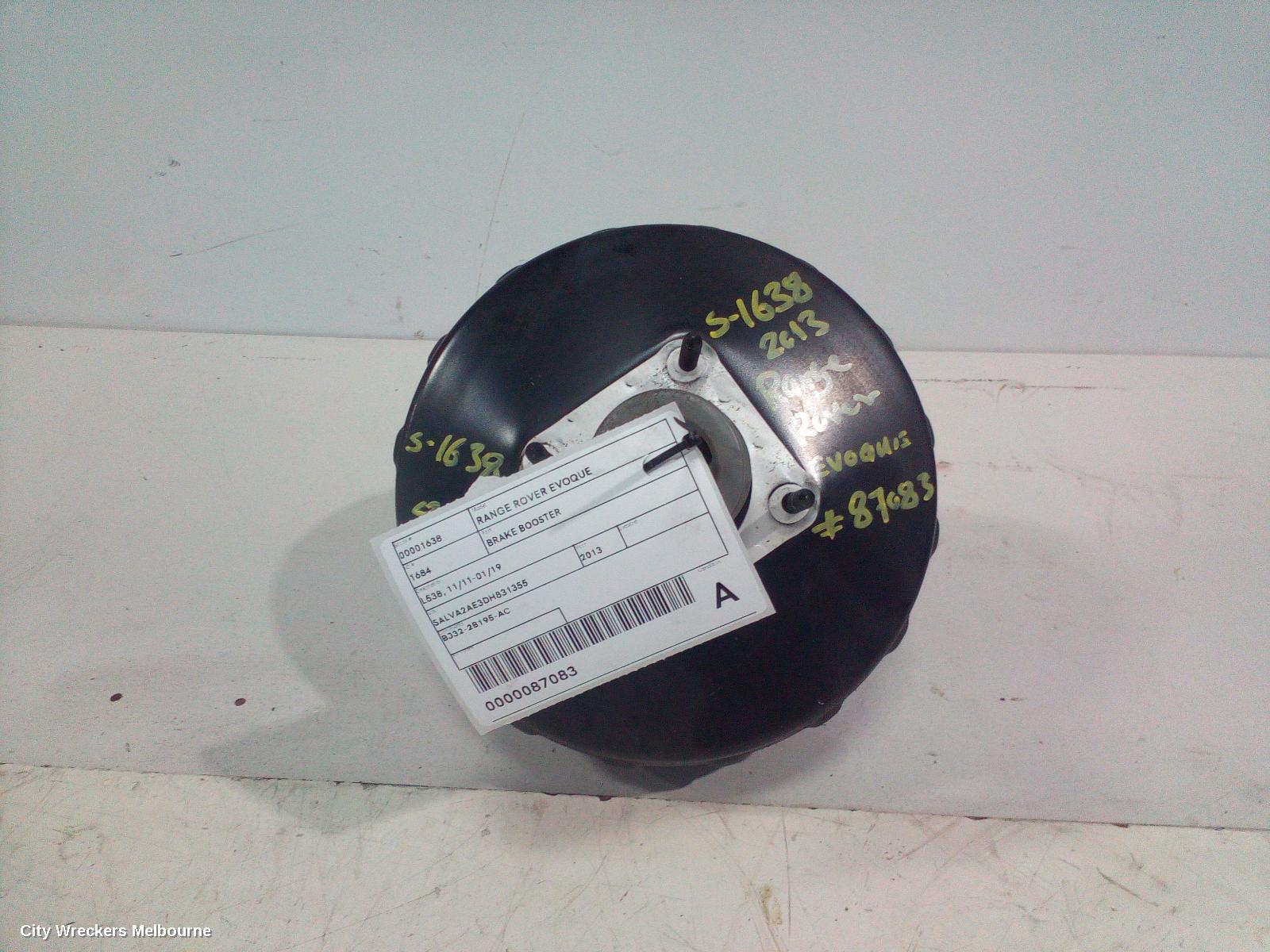 LAND ROVER RANGEROVER EVOQUE BRAKE BOOSTER, L538, 11/2011 - 01/2019