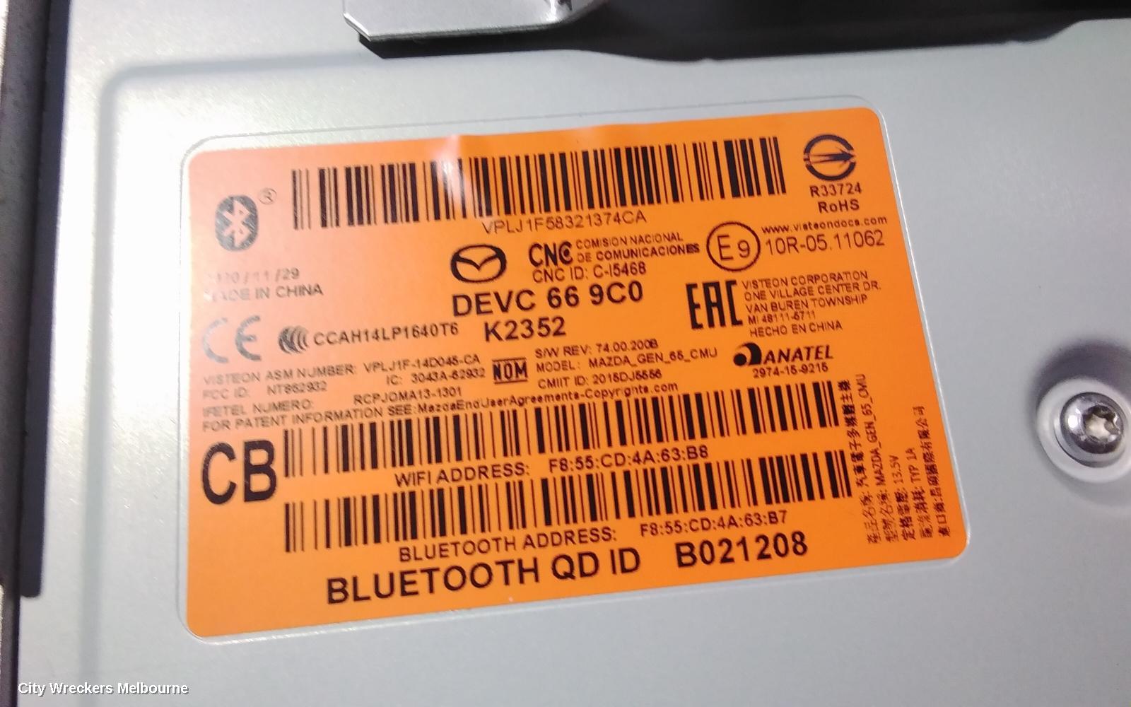 MAZDA CX3 RADIO/CD/DVD/SAT/TV, DISPLAY UNIT, 8IN, TOUCHSCREEN, DK, 03/2015 ONWARDS