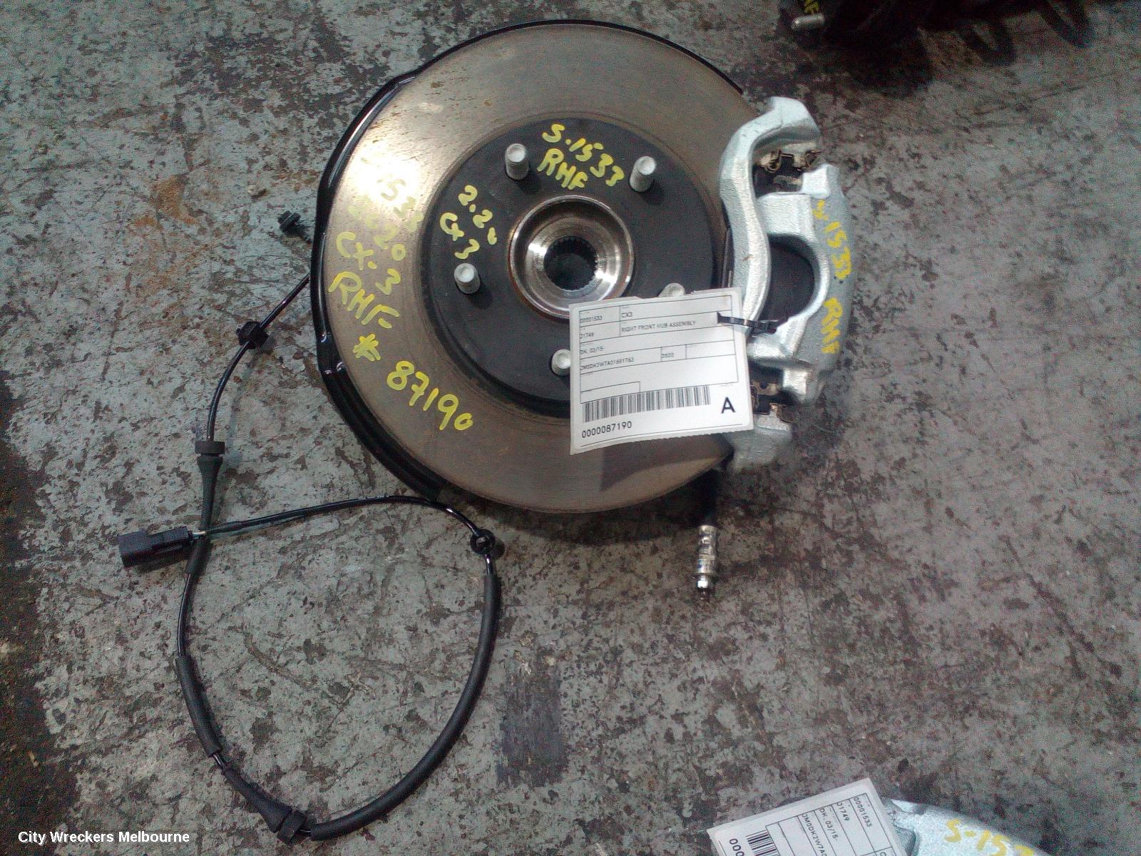 MAZDA CX3 RIGHT FRONT HUB ASSEMBLY, DK, 03/2015 ONWARDS