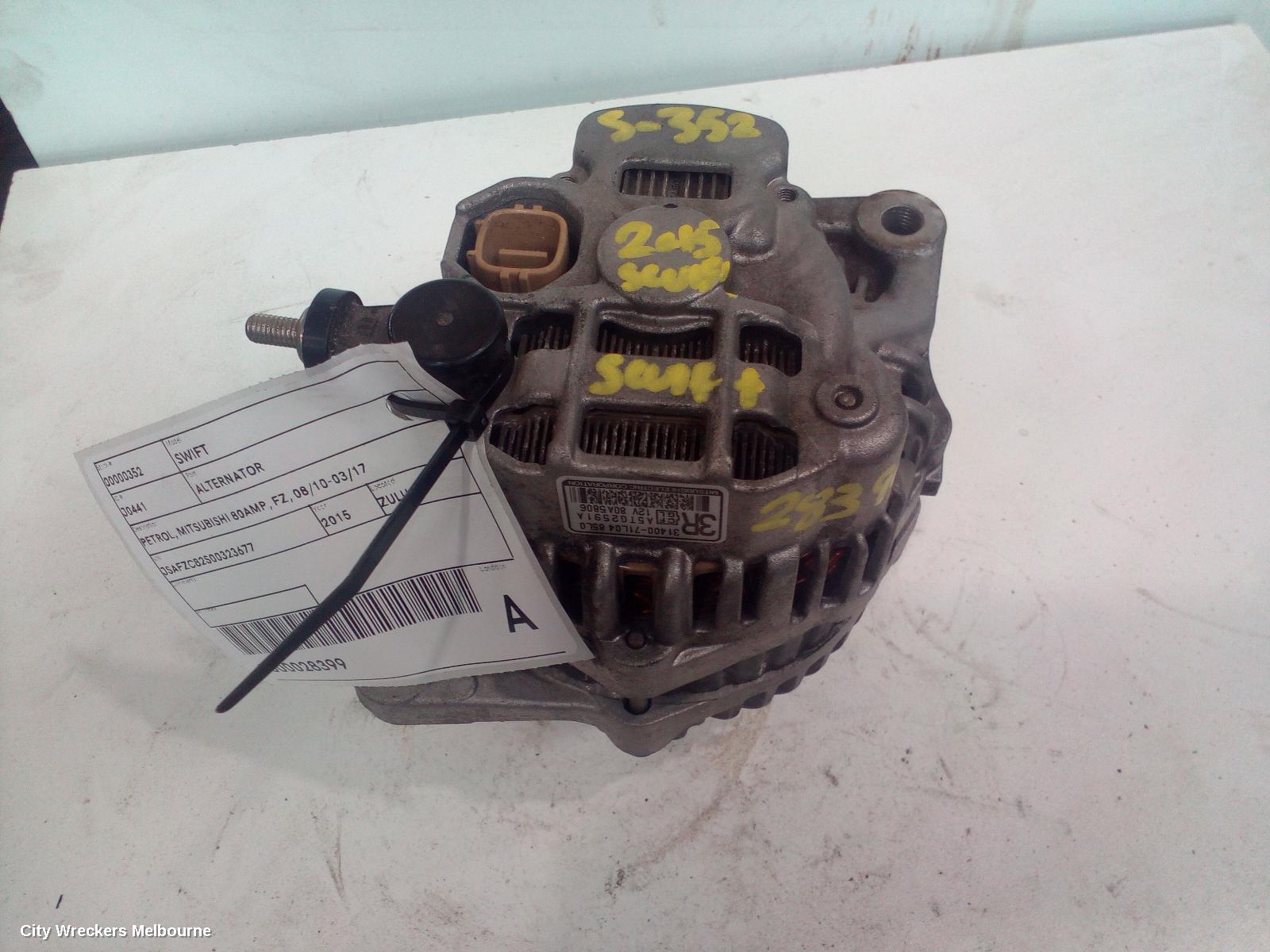 SUZUKI SWIFT ALTERNATOR, PETROL, MITSUBISHI 80AMP, FZ, 08/2010 - 03/2017