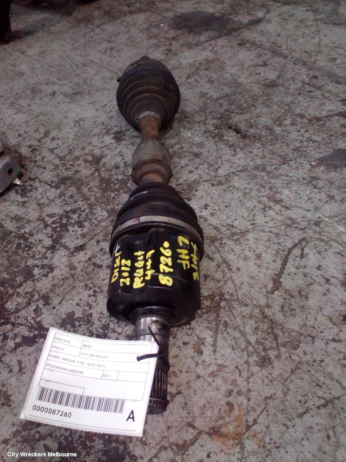 PEUGEOT 4007 LEFT DRIVESHAFT, FRONT, MANUAL T/M, 10/2009 - 08/2013