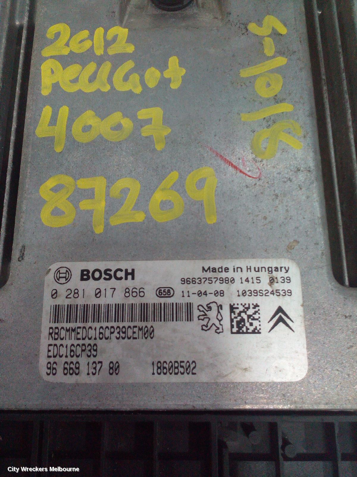 PEUGEOT 4007 ECU, ENGINE ECU, 2.2, DIESEL, 4HK, ECU ONLY, GS, 11/2009 - 08/2013