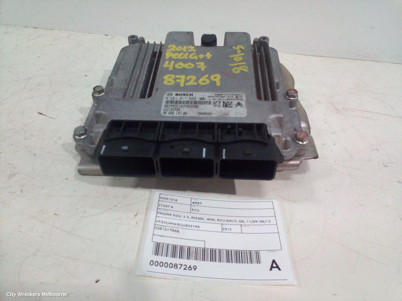 PEUGEOT 4007 ECU, ENGINE ECU, 2.2, DIESEL, 4HK, ECU ONLY, GS, 11/2009 - 08/2013