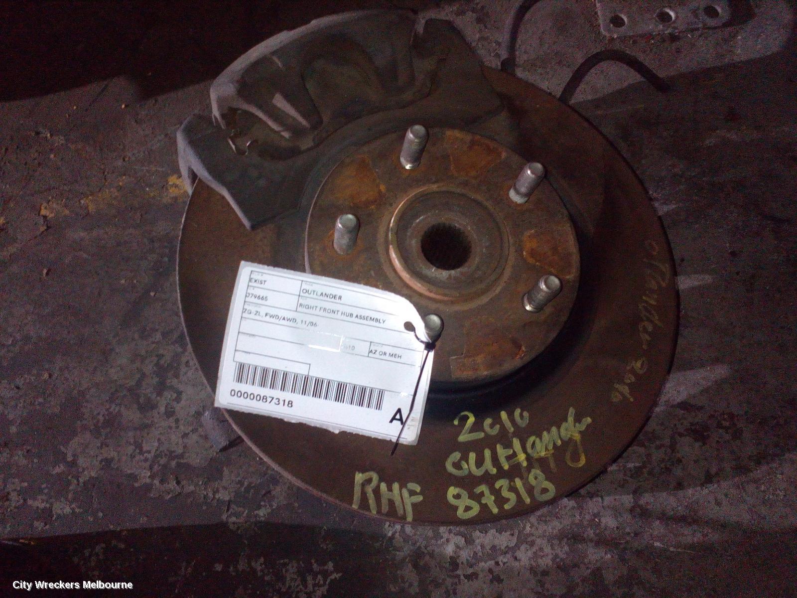 MITSUBISHI OUTLANDER RIGHT FRONT HUB ASSEMBLY, ZG-ZL, FWD/AWD, 11/2006 ONWARDS