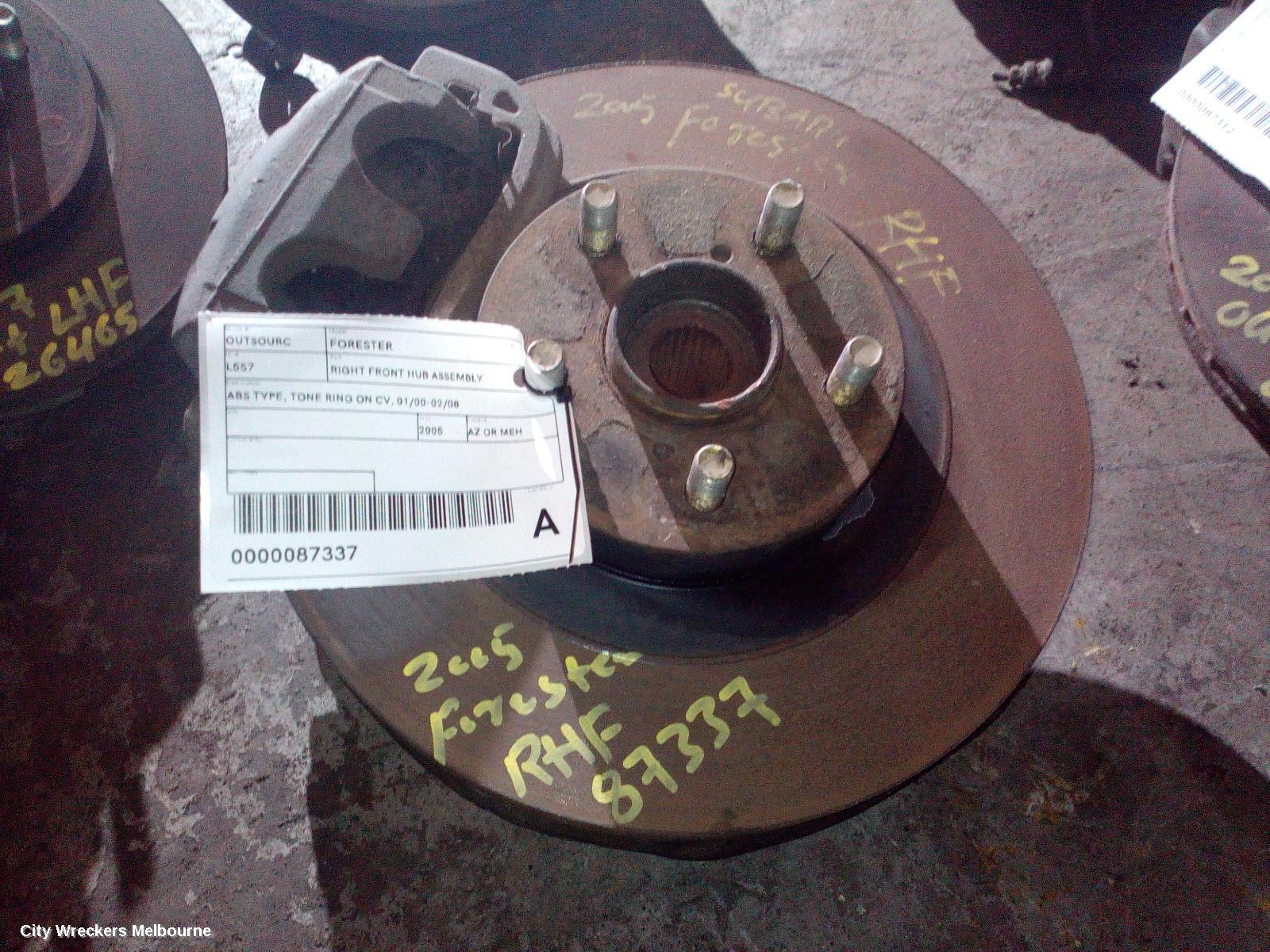 SUBARU FORESTER RIGHT FRONT HUB ASSEMBLY, ABS TYPE, TONE RING ON CV, 01/2000 - 02/2008