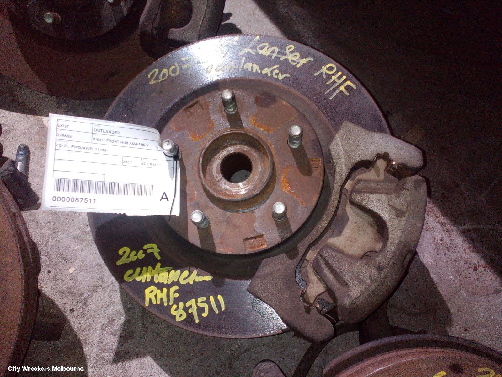 MITSUBISHI OUTLANDER RIGHT FRONT HUB ASSEMBLY, ZG-ZL, FWD/AWD, 11/2006 ONWARDS