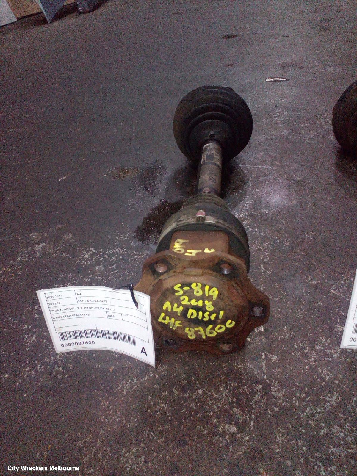 AUDI A4 LEFT DRIVESHAFT, FRONT, DIESEL, 2.7, B8 8K, 02/2008 - 06/2012