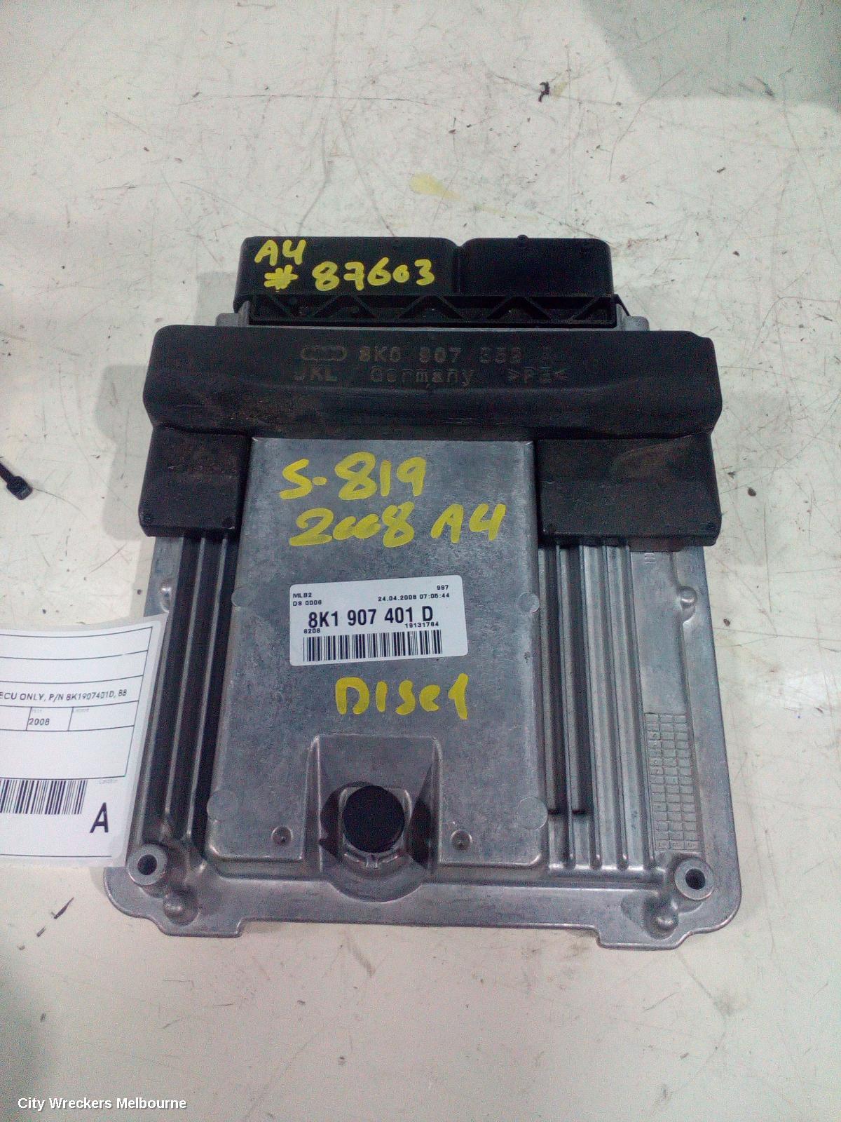 AUDI A4 ECU, ENGINE ECU, 2.7, DIESEL, ECU ONLY, P/N 8K1907401D, B8 8K, 02/2008 - 06/2012