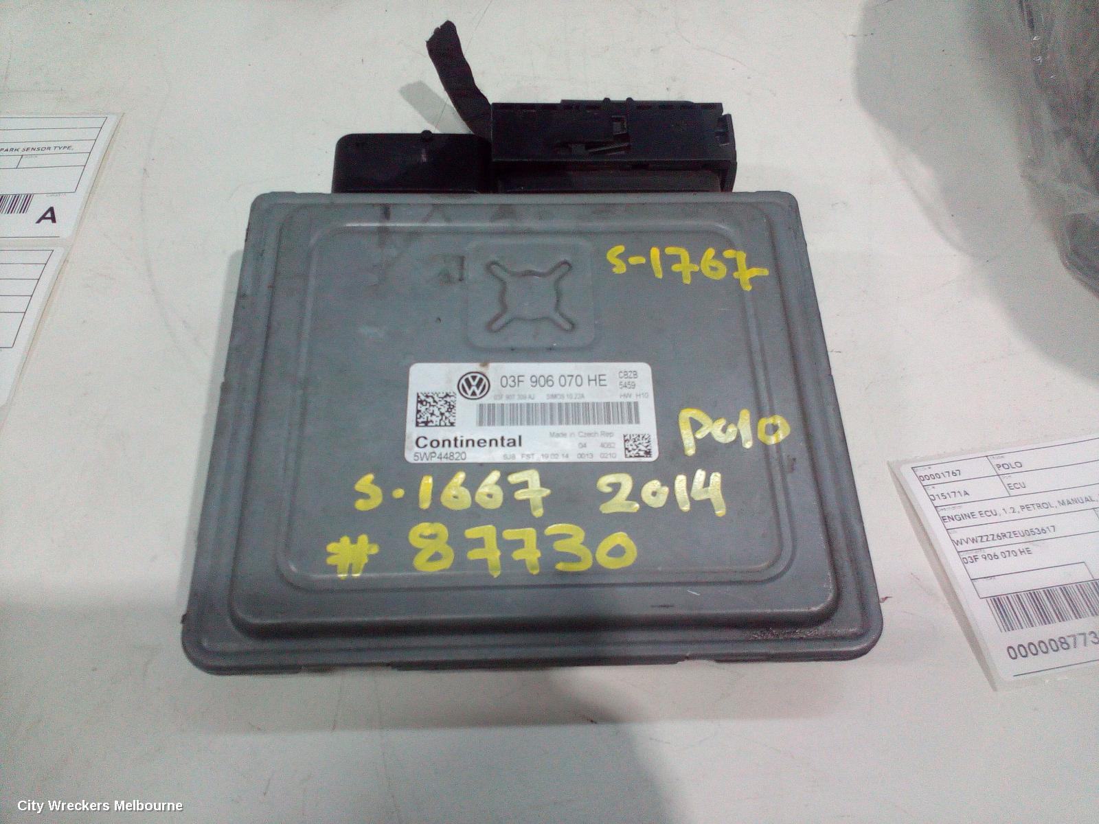 VOLKSWAGEN POLO ECU, ENGINE ECU, 1.2, PETROL, MANUAL, P/N 03F906070HE, ECU ONLY, 6R, 05/2010 - 05/2014