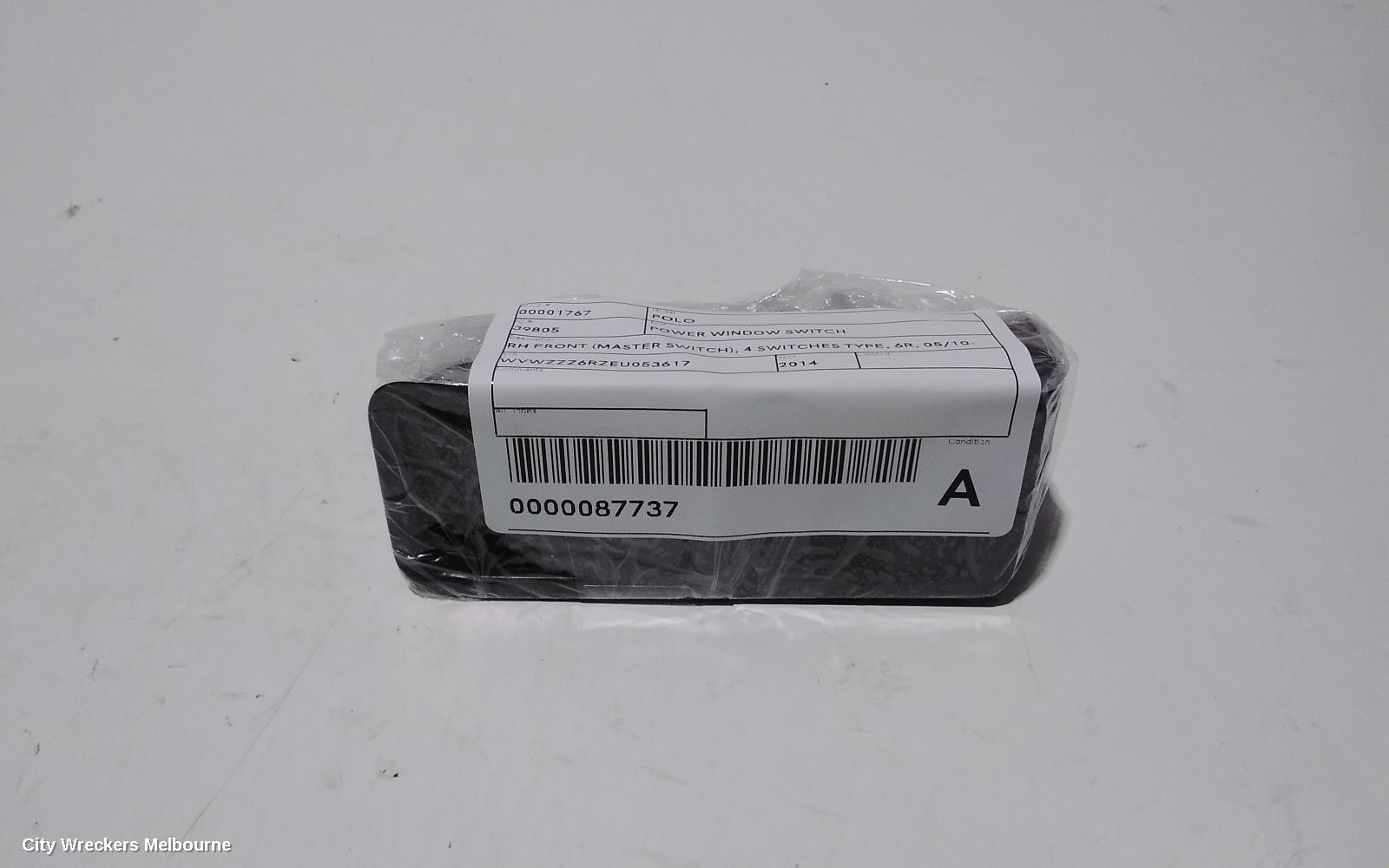 VOLKSWAGEN POLO PWR DR WIND SWITCH, RH FRONT (MASTER SWITCH), 8 PIN TYPE, BLACK BACKING, 6R, 05/2010 - 05/2014
