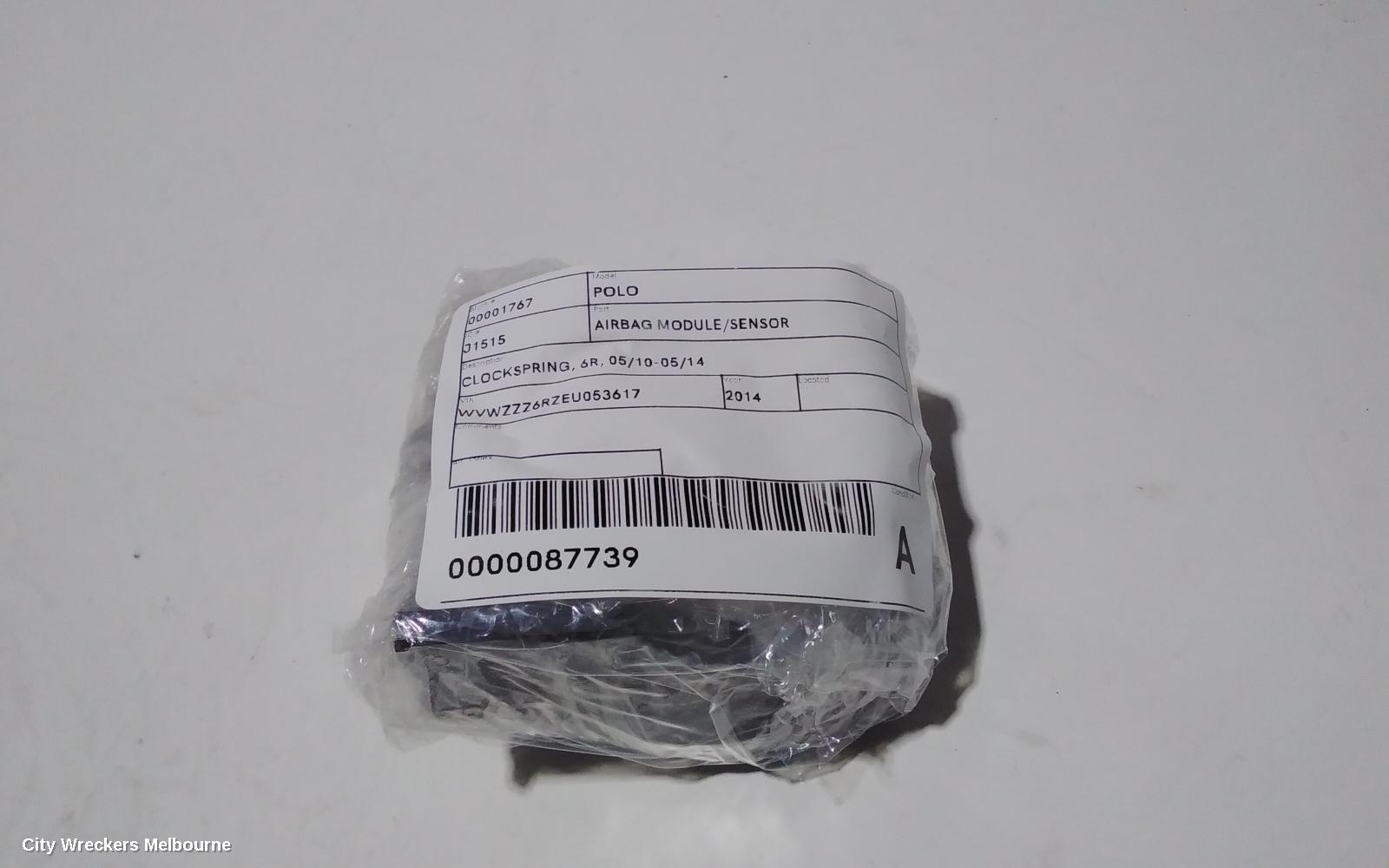 VOLKSWAGEN POLO AIRBAG MODULE/SENSOR, CLOCKSPRING, 6R, 05/2010 - 05/2014