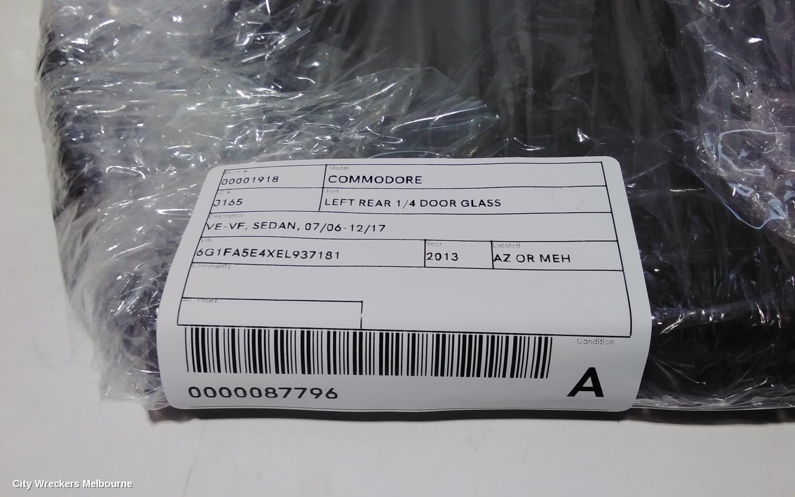 HOLDEN COMMODORE LEFT REAR 1/4 DOOR GLASS, VE-VF, SEDAN, 07/2006 - 12/2017
