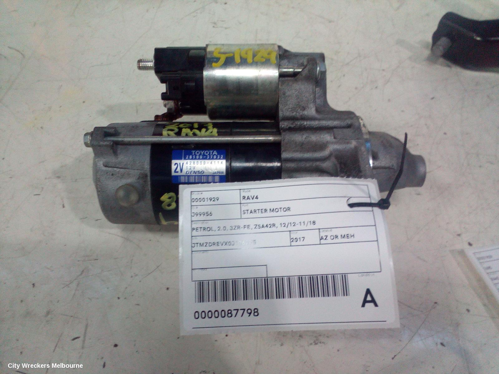 TOYOTA RAV4 STARTER, PETROL, 2.0, 3ZR-FE, ZSA42R, 12/2012 - 11/2018