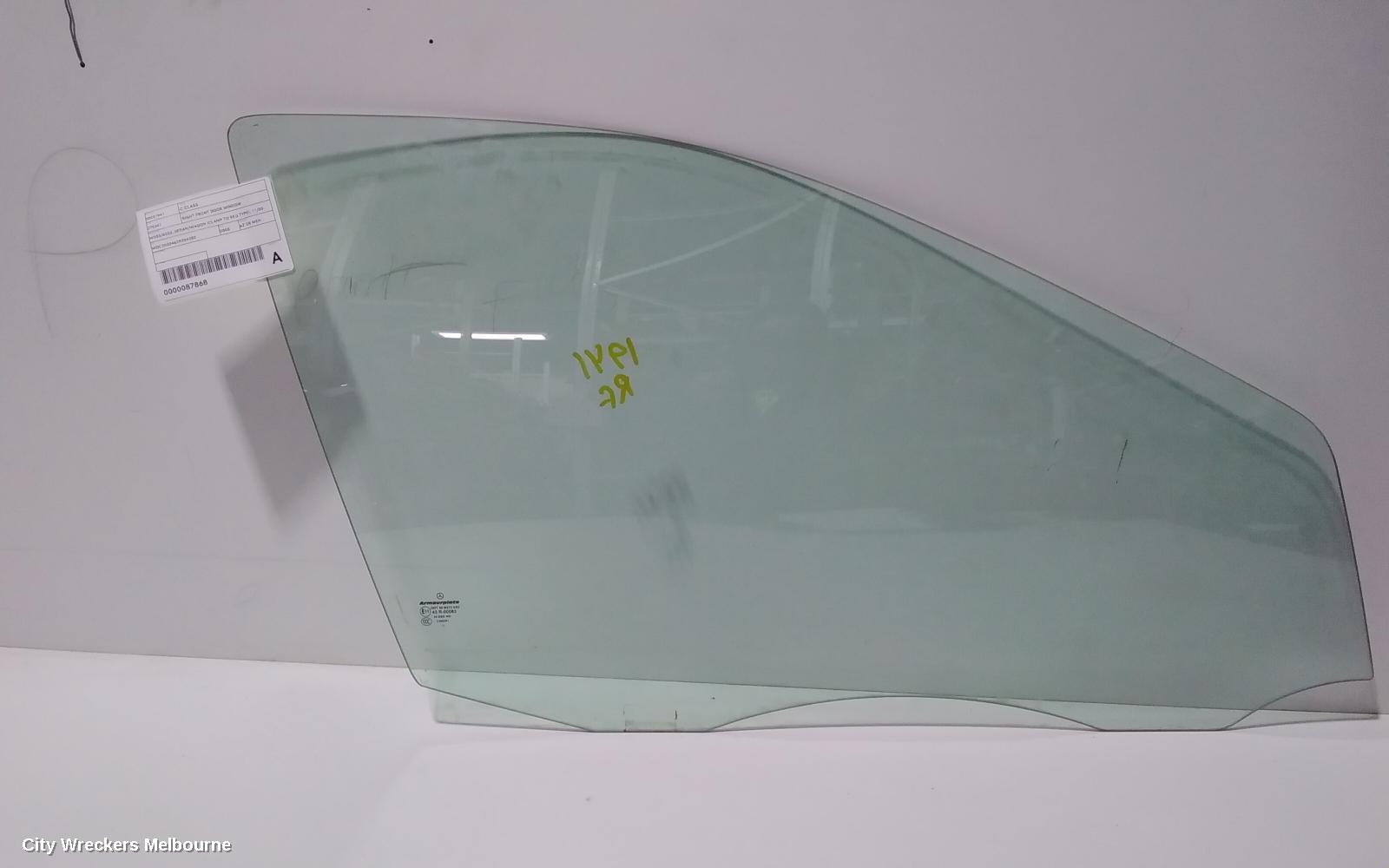 MERCEDES C CLASS RIGHT FRONT DOOR WINDOW, W203/S203, SEDAN/WAGON (CLAMP TO REG TYPE), 11/2000 - 06/2007