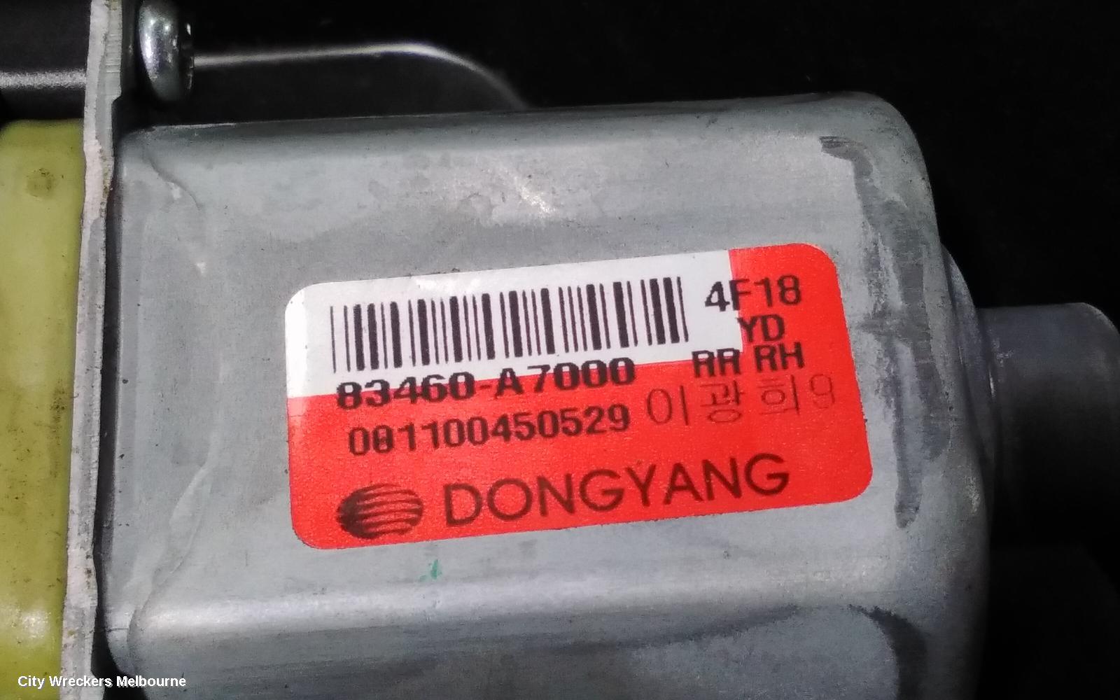 KIA CERATO RIGHT REAR WND REG/MOTOR, YD, SEDAN/HATCH, 04/2013 - 05/2018