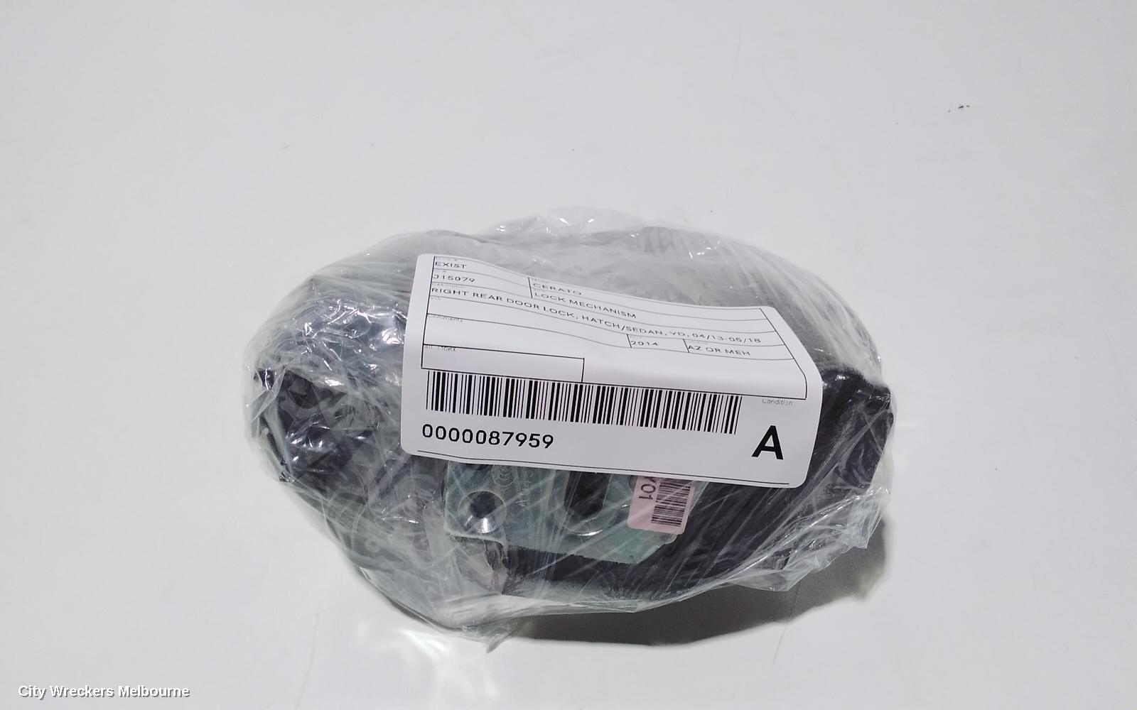 KIA CERATO DOOR/BOOT/GATE LOCK, RIGHT REAR DOOR LOCK, HATCH/SEDAN, YD, 04/2013 - 05/2018
