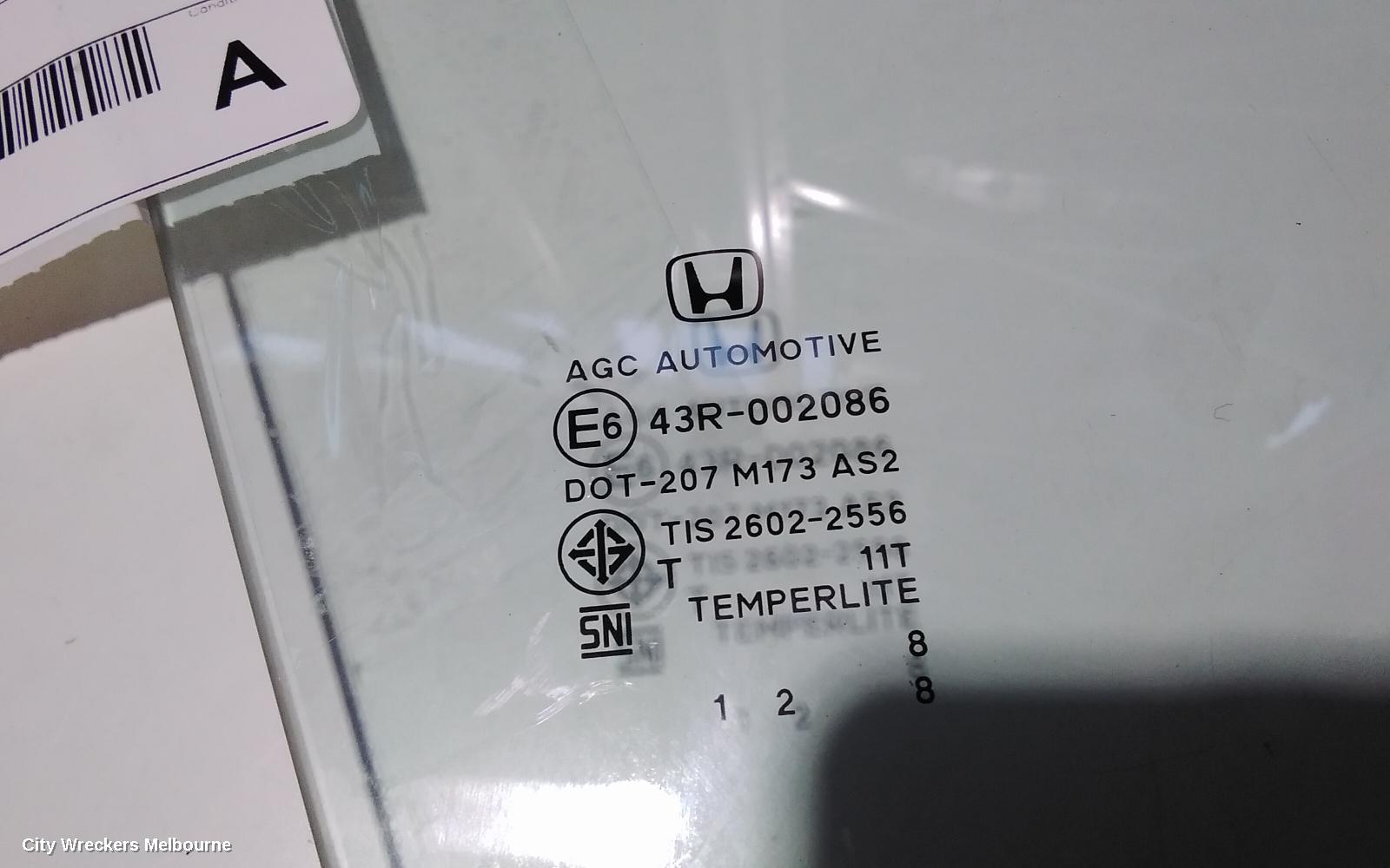 HONDA CIVIC RIGHT REAR DOOR WINDOW, 10TH GEN, HATCH, 05/2016 ONWARDS
