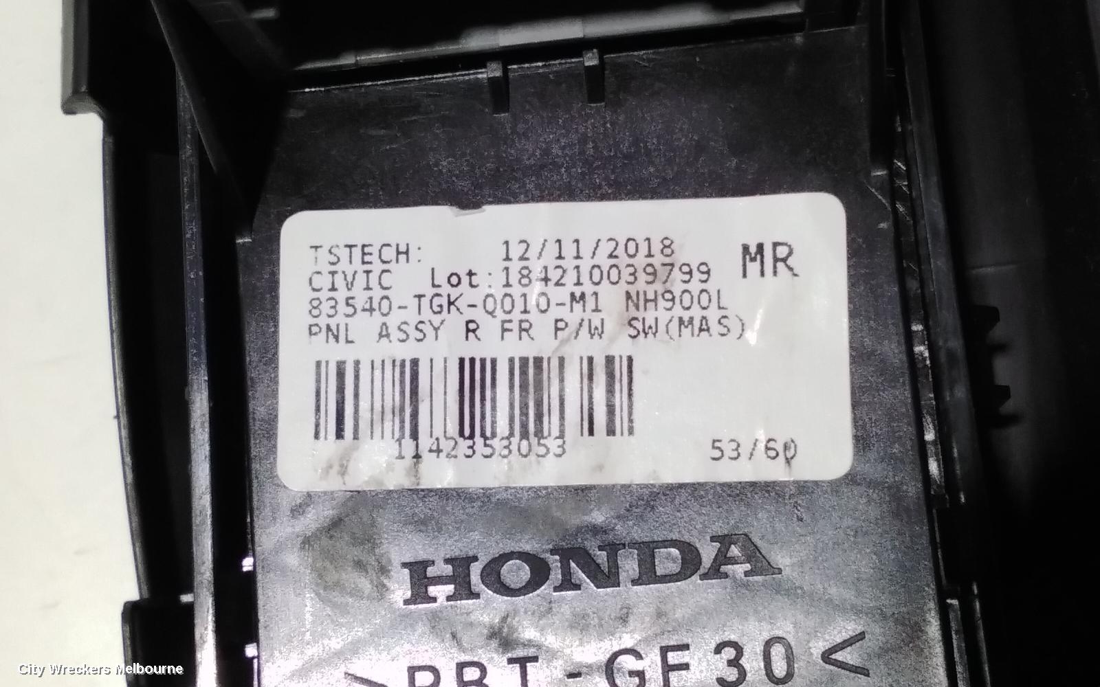 HONDA CIVIC PWR DR WIND SWITCH, RH FRONT (MASTER SWITCH), HATCH, AUTO FOLD TYPE, 10TH GEN, 05/2016 - 08/2021