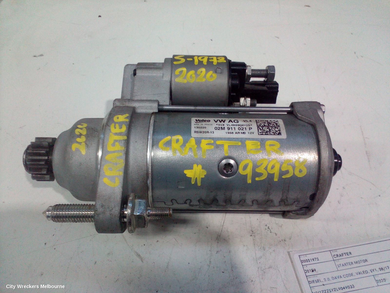 VOLKSWAGEN CRAFTER STARTER, DIESEL, 2.0, DAVA CODE, VALEO, SY1, 08/2017 ONWARDS