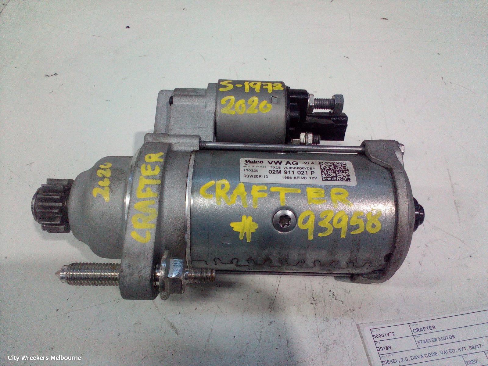 VOLKSWAGEN CRAFTER STARTER, DIESEL, 2.0, DAVA CODE, VALEO, SY1, 08/2017 ONWARDS