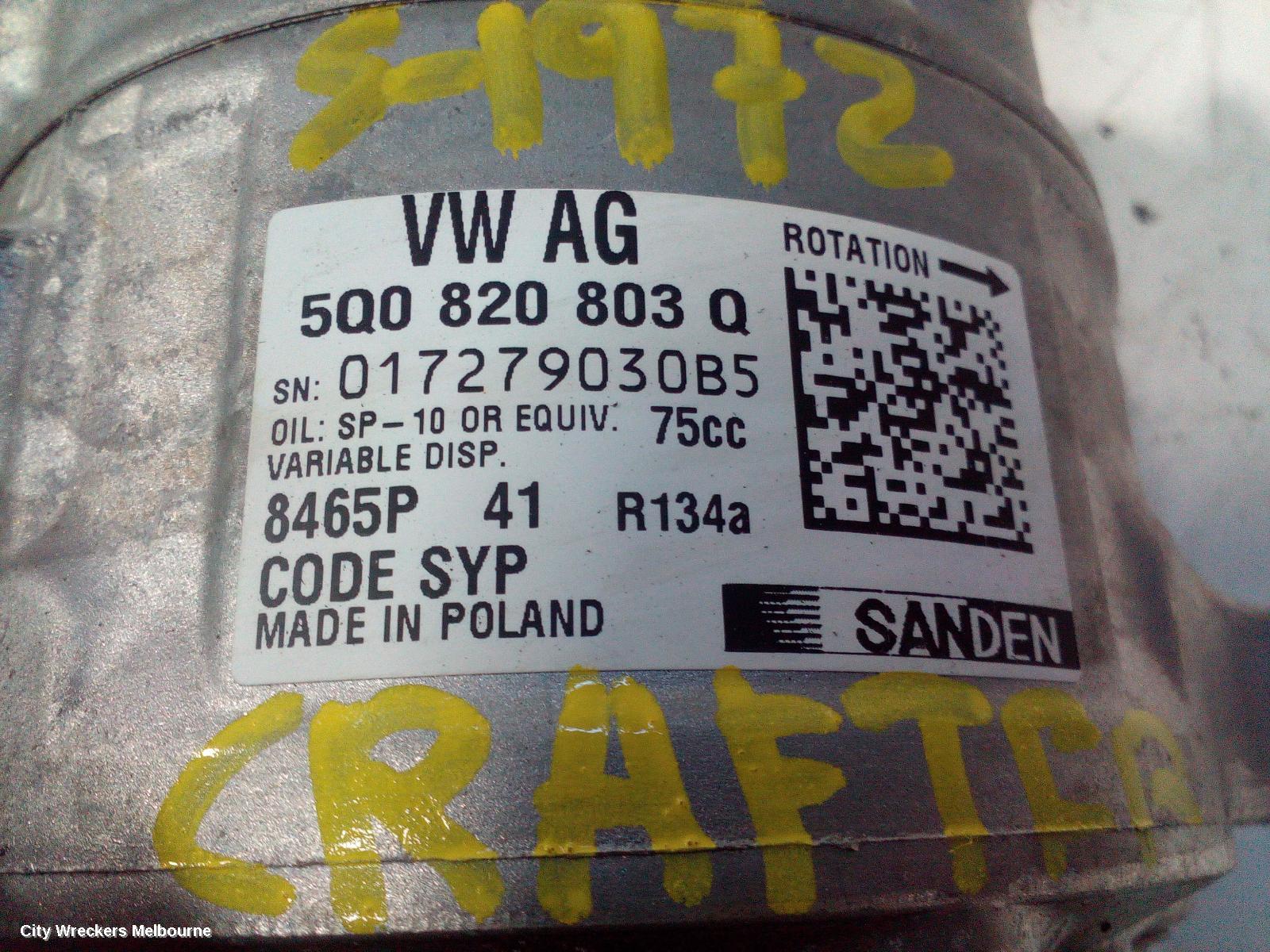 VOLKSWAGEN CRAFTER A/C COMPRESSOR, SY1, 2.0, DIESEL, SANDEN, 08/2017 ONWARDS