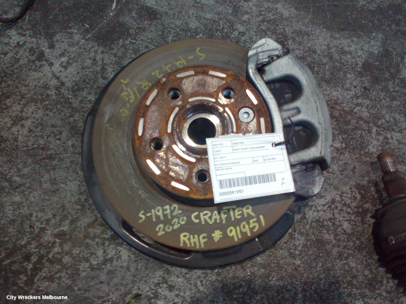 VOLKSWAGEN CRAFTER RIGHT FRONT HUB ASSEMBLY, SY1, 08/2017 ONWARDS