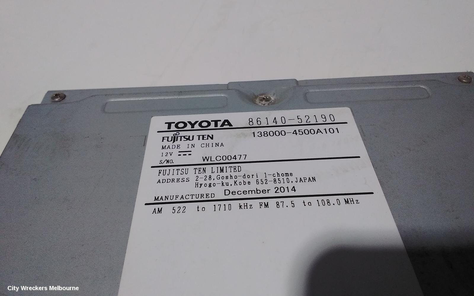 TOYOTA YARIS RADIO/CD/DVD/SAT/TV, SINGLE DISC CD PLAYER (P/N ON FACE 100338), NCP13#, 08/2011 - 12/2019