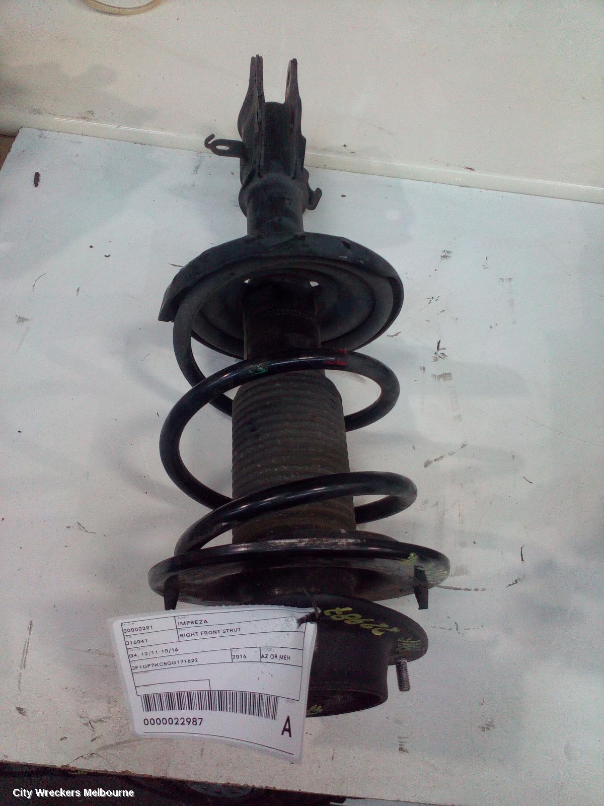 SUBARU IMPREZA RIGHT FRONT STRUT, G4, 12/2011 - 10/2016