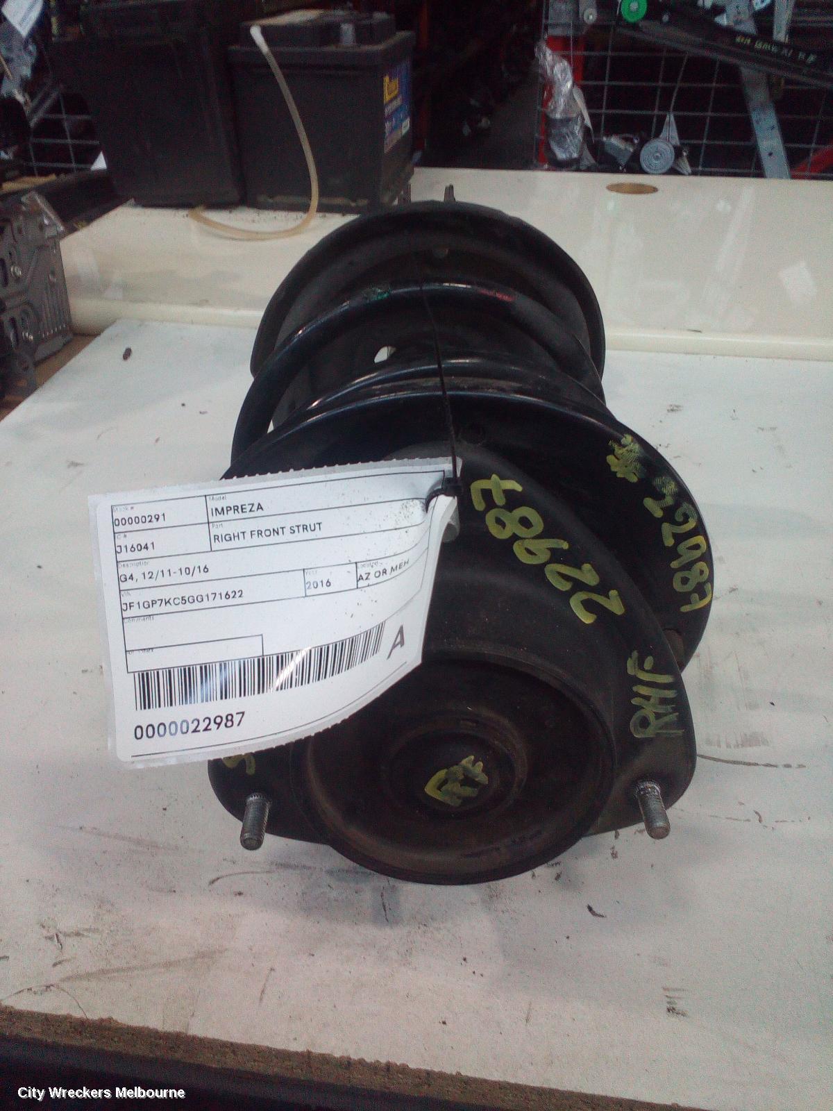 SUBARU IMPREZA RIGHT FRONT STRUT, G4, 12/2011 - 10/2016