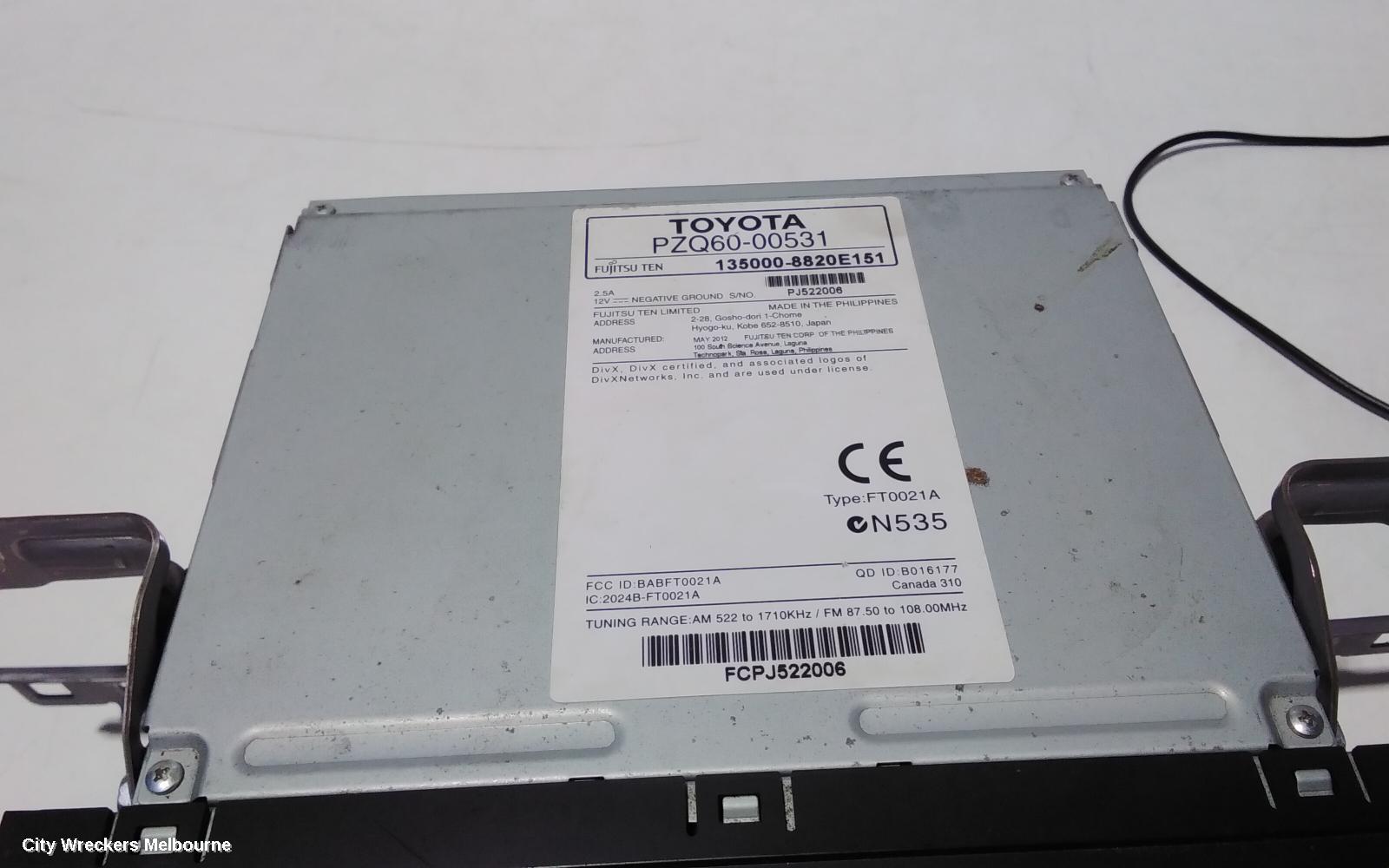 TOYOTA COROLLA RADIO/CD/DVD/SAT/TV, SINGLE DISC CD PLAYER (P/N ON FACE 22840), ZRE182R, HATCH, 10/2012 - 03/2015