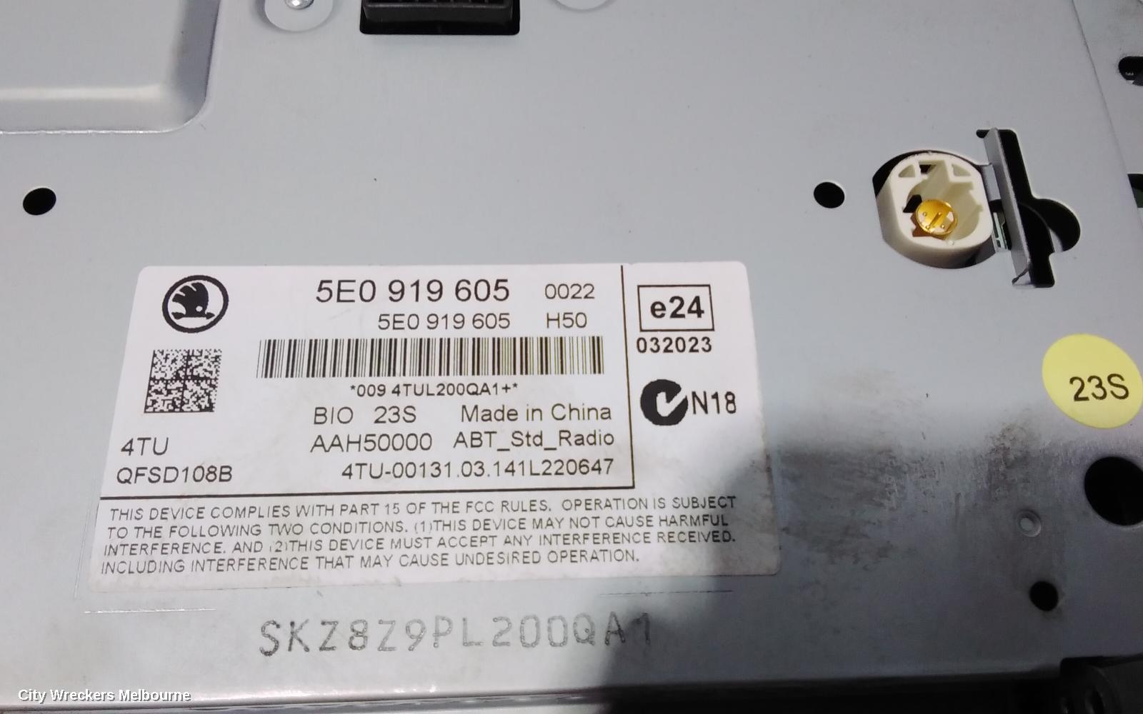 SKODA OCTAVIA RADIO/CD/DVD/SAT/TV, HEAD UNIT, NE, 11/2013 - 09/2020