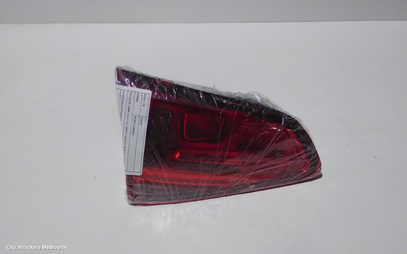 VOLKSWAGEN GOLF REAR GARNISH, TAILGATE LAMP (LH SIDE), GEN 7, HATCH, NON GTI, TINTED TYPE, 10/2013 - 03/2017