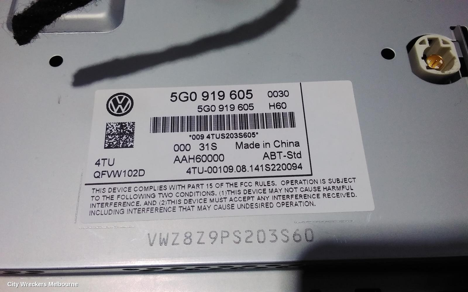 VOLKSWAGEN GOLF RADIO/CD/DVD/SAT/TV, DISPLAY SCREEN, 5.8IN, NON SAT NAV TYPE, GEN 7, 03/2013 - 03/2017