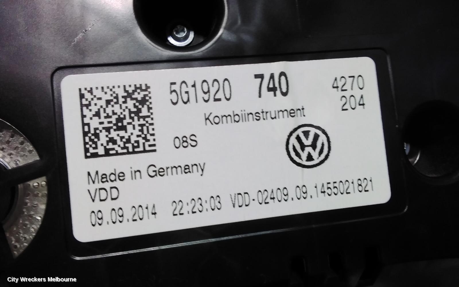 VOLKSWAGEN GOLF INSTRUMENT CLUSTER, INSTRUMENT CLUSTER, PETROL, BASE/COMFORTLINE/TRENDLINE, GEN 7, 03/2013 - 03/2017