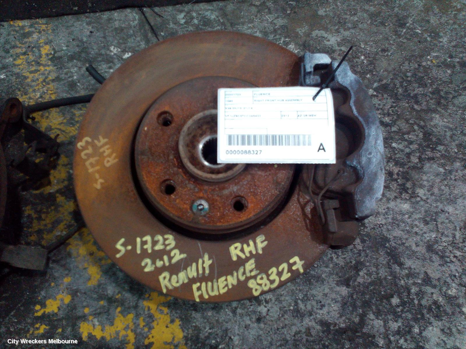 RENAULT FLUENCE RIGHT FRONT HUB ASSEMBLY, X38 09/2010 - 01/2016