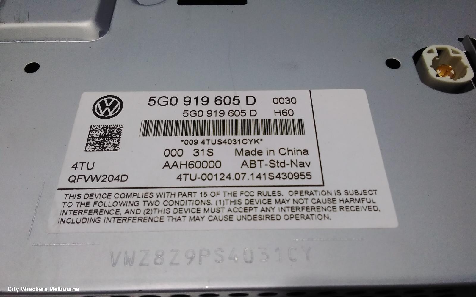 VOLKSWAGEN GOLF SAT. NAV. UNIT, GEN 6, 10/2008 - 12/2015