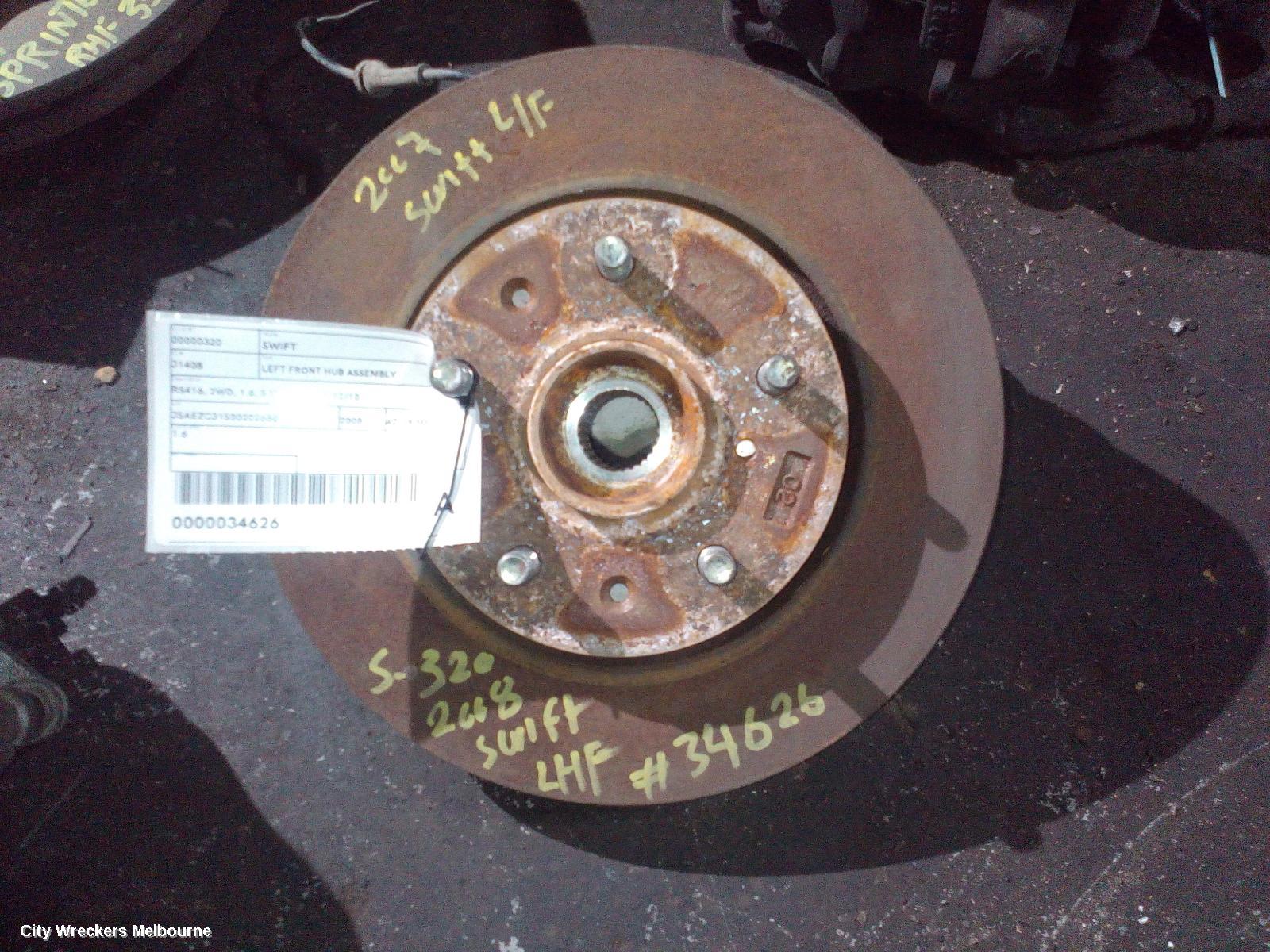 SUZUKI SWIFT LEFT FRONT HUB ASSEMBLY, RS416, 2WD, 1.6, 5 STUD, 09/2006 - 12/2010