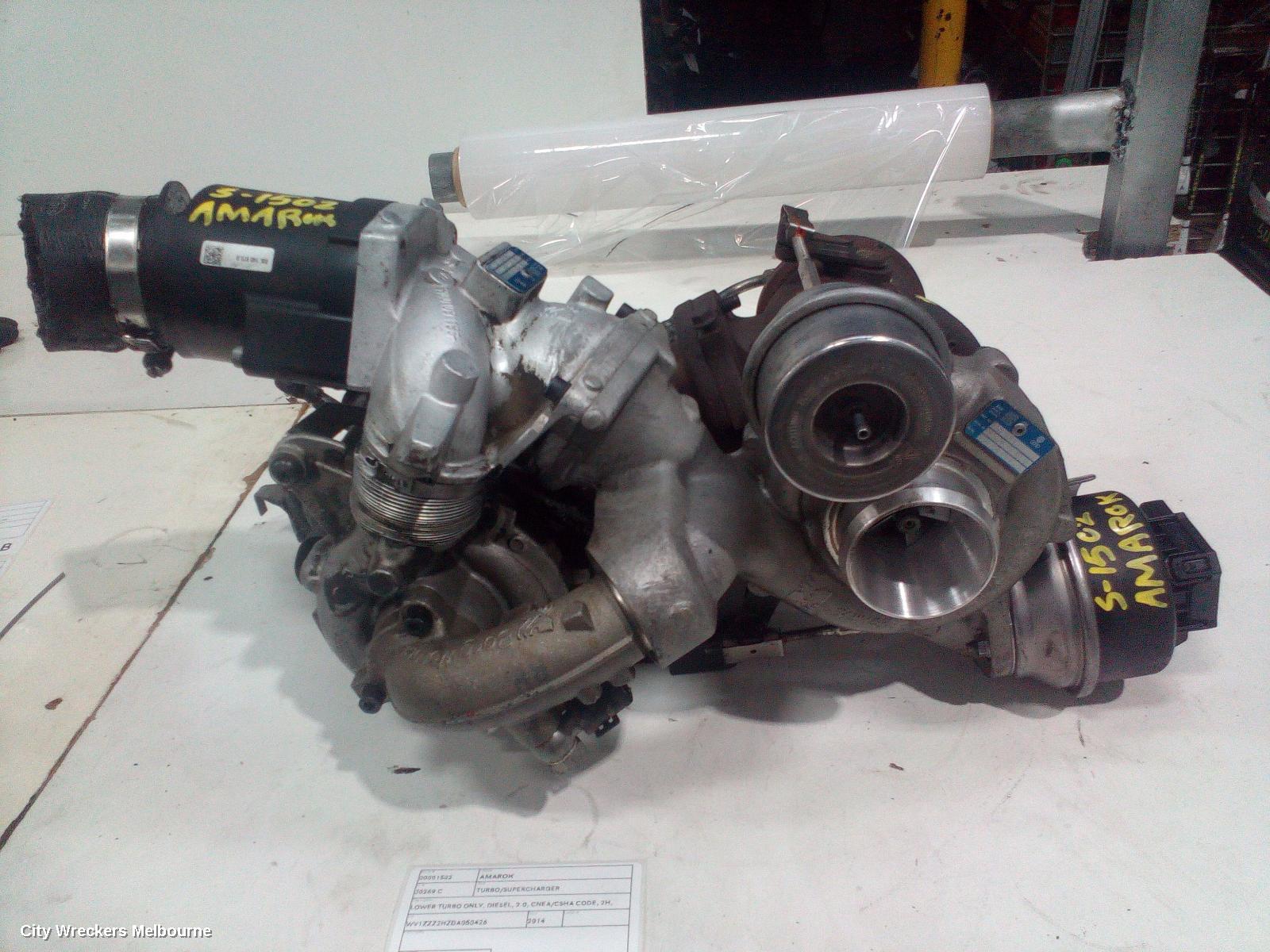 VOLKSWAGEN AMAROK TURBO SUPERCHARGER, LOWER TURBO ONLY, DIESEL, 2.0, CNEA/CSHA CODE, 2H, 12/2010