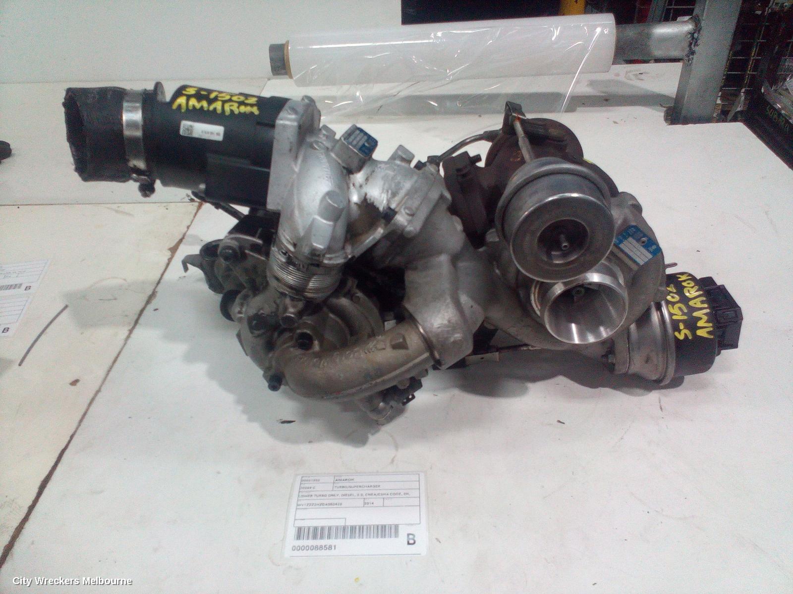 VOLKSWAGEN AMAROK TURBO SUPERCHARGER, LOWER TURBO ONLY, DIESEL, 2.0, CNEA/CSHA CODE, 2H, 12/2010