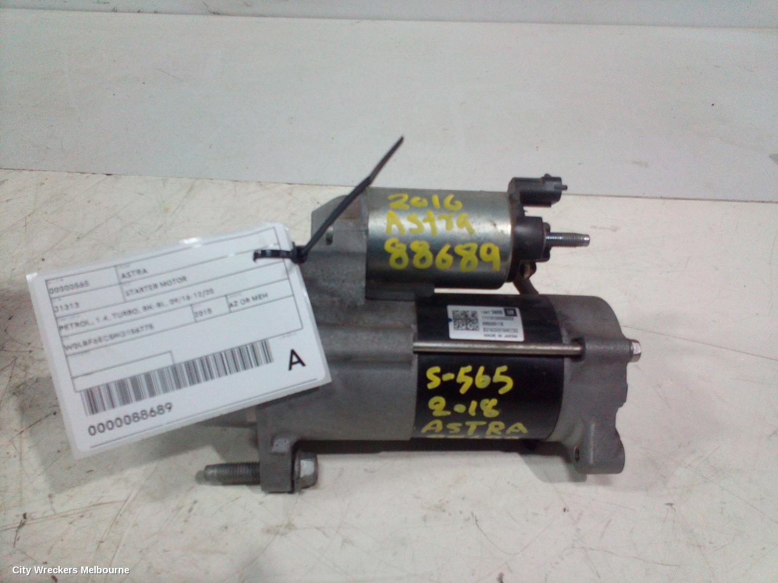 HOLDEN ASTRA STARTER, PETROL, 1.4, TURBO, BK-BL, 09/2016 - 12/2020